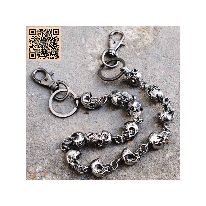Bikers-Custom : Chaine portefeuille biker tête de mort