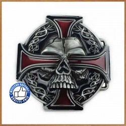 Boucle de ceinture biker red cross and skull