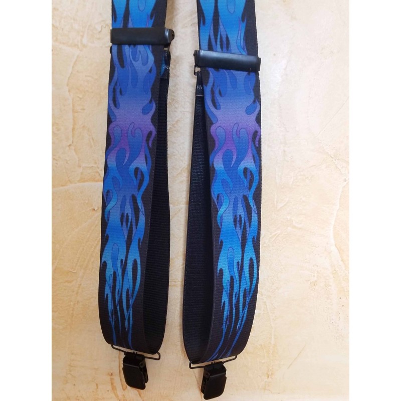 Bikers-Custom : Bretelle us, motif flammes bleu