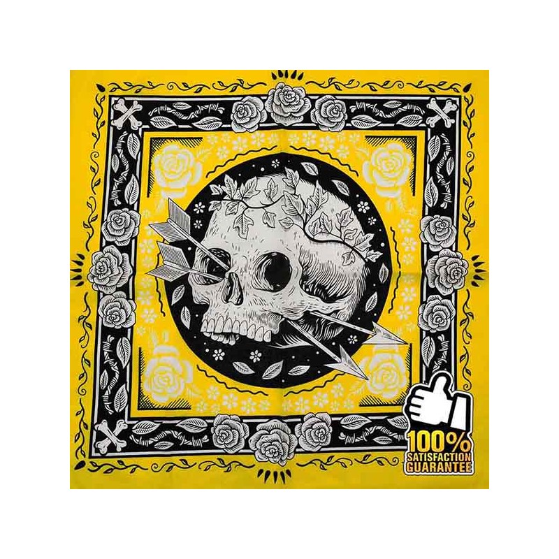 Bikers-Custom : Bandana biker roses ans yellow skull