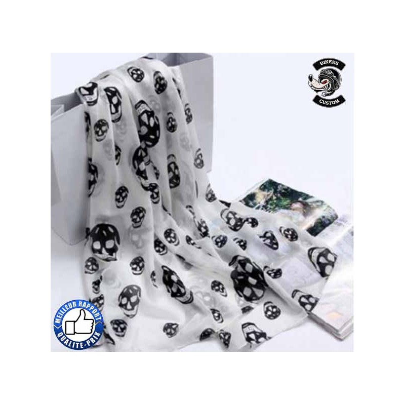 Bikers-Custom : Foulard blanc têtes de mort