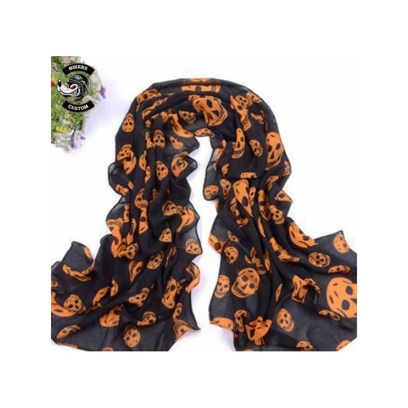 Bikers-Custom : Foulard orange têtes de mort