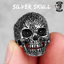 Bague biker silver skull