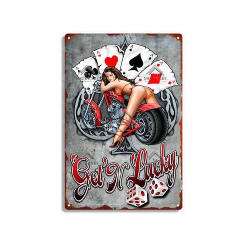Bikers-Custom : Plaque métal décorative Double Get'n lucky