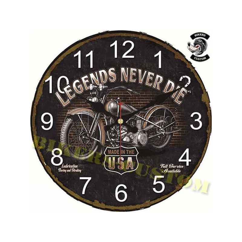 Bikers-Custom : Horloge murale Legend Never Die