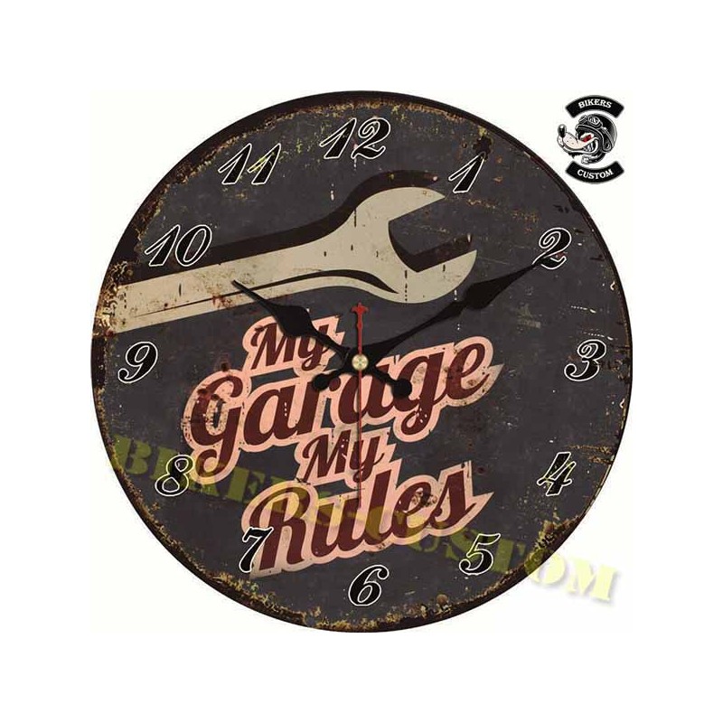 Bikers-Custom : Horloge murale My Garage My Rules