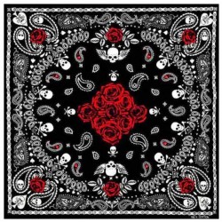 Bikers-Custom : Bandana biker skull roses noir