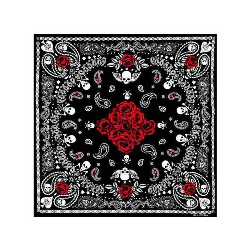 Bikers-Custom : Bandana biker skull roses noir
