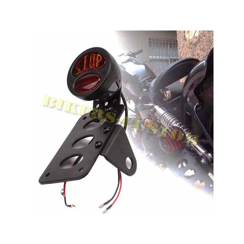 Bikers-Custom : Support de plaque latéral avec feux stop vintage