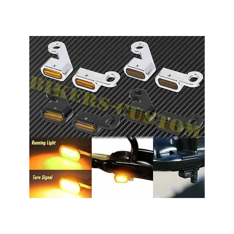 Bikers-Custom : Mini Clignotants avant Emark pour Custom et Harley