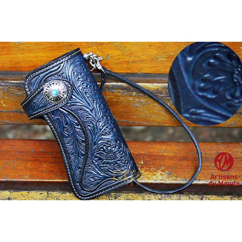 Bikers-Custom : Portefeuille cuir blue