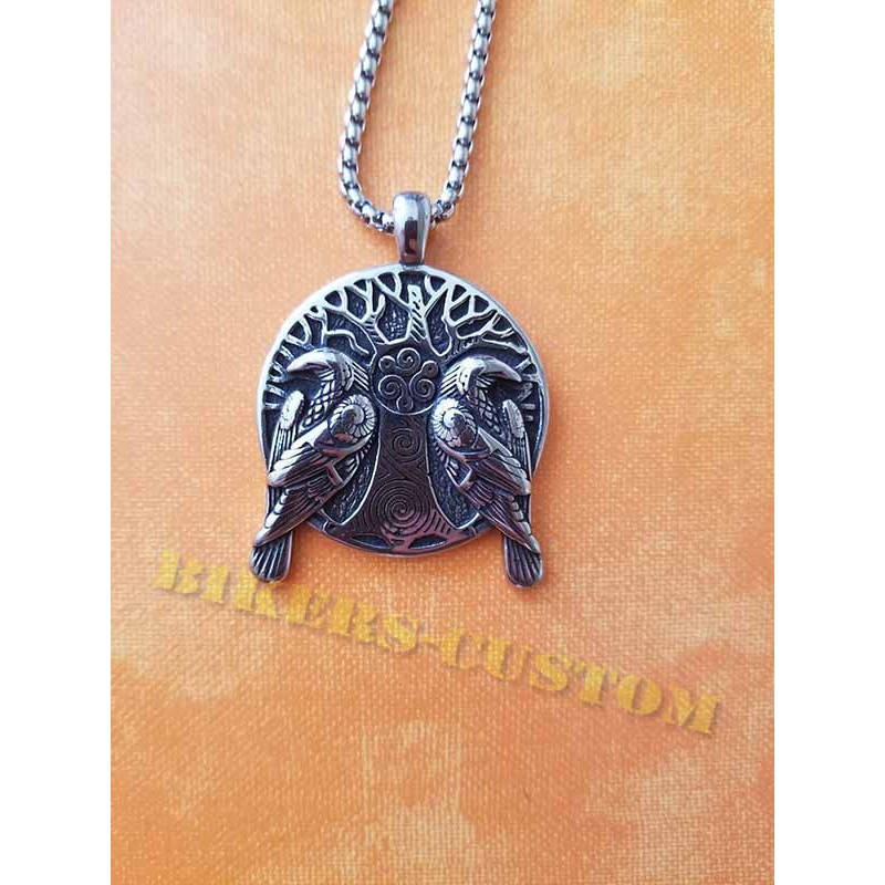 Bikers-Custom : Collier Viking Odin Double Ravens
