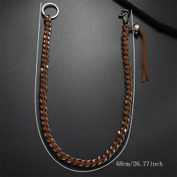 Bikers-Custom : Chaîne portefeuille mailles plates chrome et cuir marron