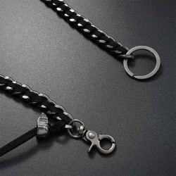 Bikers-Custom : Chaîne portefeuille mailles plates chrome et cuir marron