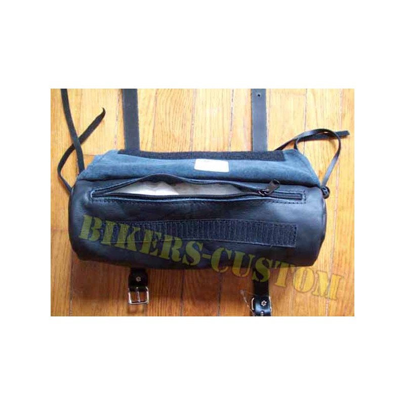 Bikers-Custom : Sacoche, trousse cuir noir souple.