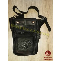 Sacoche de jambes cuir noir aigle