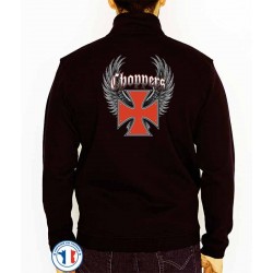 Bikers-Custom : Sweat zippé CROIX TEMPLIER ROUGE