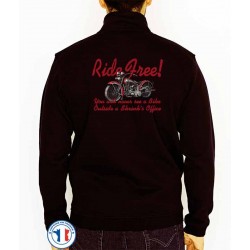 Bikers-Custom : Sweat zippé RIDE FREE !