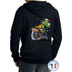 Bikers-Custom : Sweat capuche zippé GREEN MONSTER CYCLE