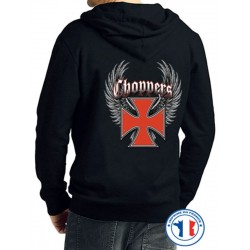 Bikers-Custom : Sweat capuche zippé CROIX TEMPLIER ROUGE