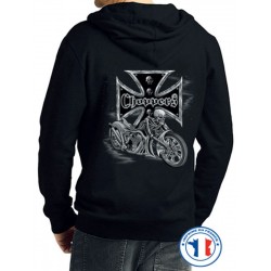 Bikers-Custom : Sweat capuche zippé BIKE AND SKULL