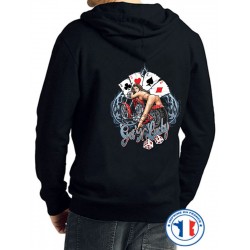 Bikers-Custom : Sweat capuche zippé GET LUCKY
