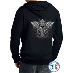 Bikers-Custom : Sweat capuche zippé DEVIL CROSS