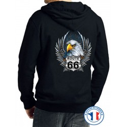 Bikers-Custom : Sweat capuche zippé ROAD 66 EAGLE