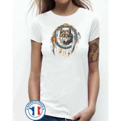 Bikers-Custom : T shirt femme dreamcatcher loup