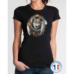 Bikers-Custom : T shirt femme dreamcatcher loup
