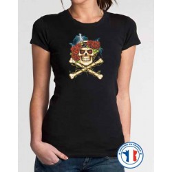 Bikers-Custom : T shirt femme skull and roses.