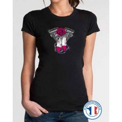 Bikers-Custom : T shirt femme v twin & roses