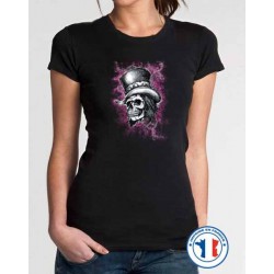Bikers-Custom : T shirt femme skull top hat