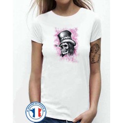 Bikers-Custom : T shirt femme skull top hat