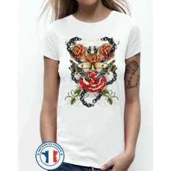 Bikers-Custom : T shirt femme daggers & roses
