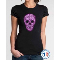 Bikers-Custom : T shirt femme skull flowers