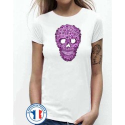Bikers-Custom : T shirt femme skull flowers