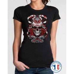 Bikers-Custom : T shirt femme demonized skull