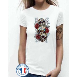 Bikers-Custom : T shirt femme three skulls