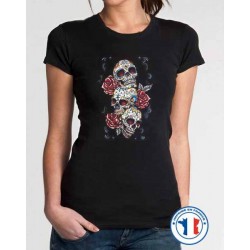 Bikers-Custom : T shirt femme three skulls