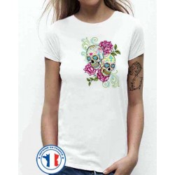 Bikers-Custom : T shirt femme  two skulls