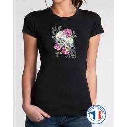 Bikers-Custom : T shirt femme  two skulls