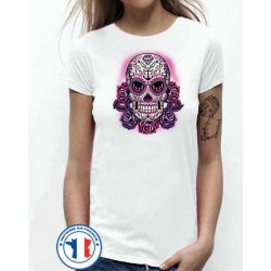 Bikers-Custom : T shirt femme pink sugar skull