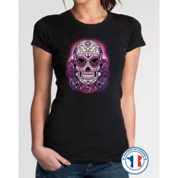 Bikers-Custom : T shirt femme pink sugar skull