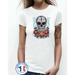 Bikers-Custom : T shirt femme  sugar skull cross