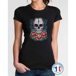 Bikers-Custom : T shirt femme  sugar skull cross