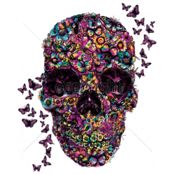T shirt femme flower skull butterflies