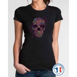 Bikers-Custom : T shirt femme flower skull butterflies