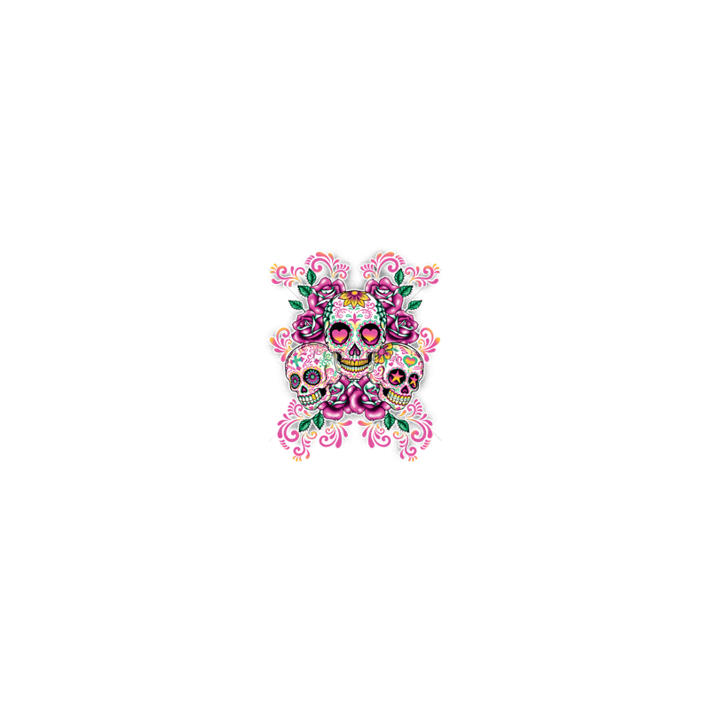 Bikers-Custom : T shirt femme three skulls fluo