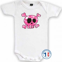 Bikers-Custom : Body bébé biker SKULL PINKY